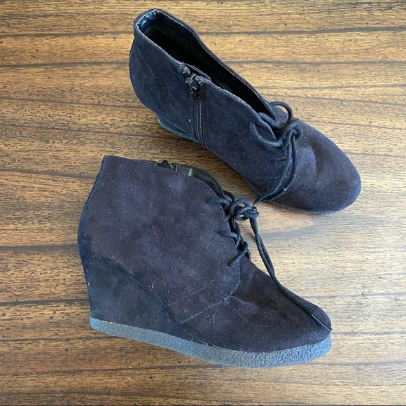 Shoes - Black Velvet Wedge Booties sz 6.5